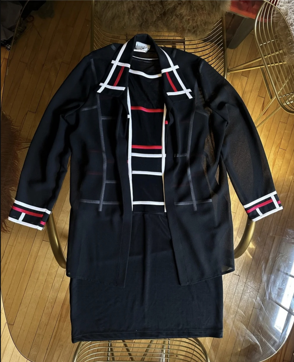 VINTAGE Joseph Ribkoff Geometric Mondrian-Style 2-Piece Dress & Duster Set - Picture 13 of 16